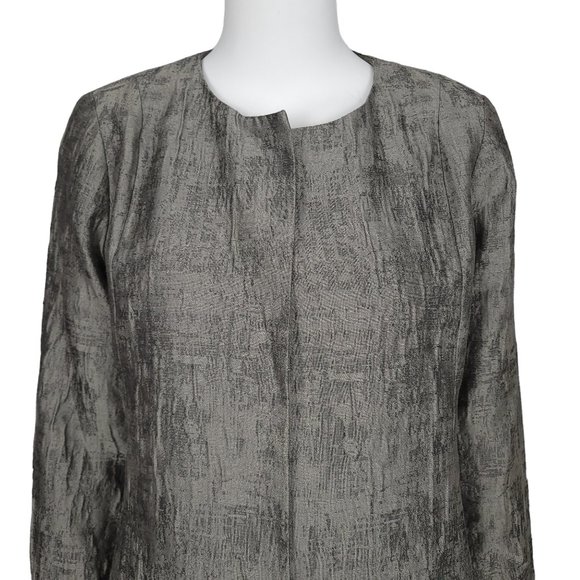 NWT EILEEN FISHER Jacket XS Gray Crinkle Jacquard Cotton Silk Open Front Pockets - Picture 2 of 13